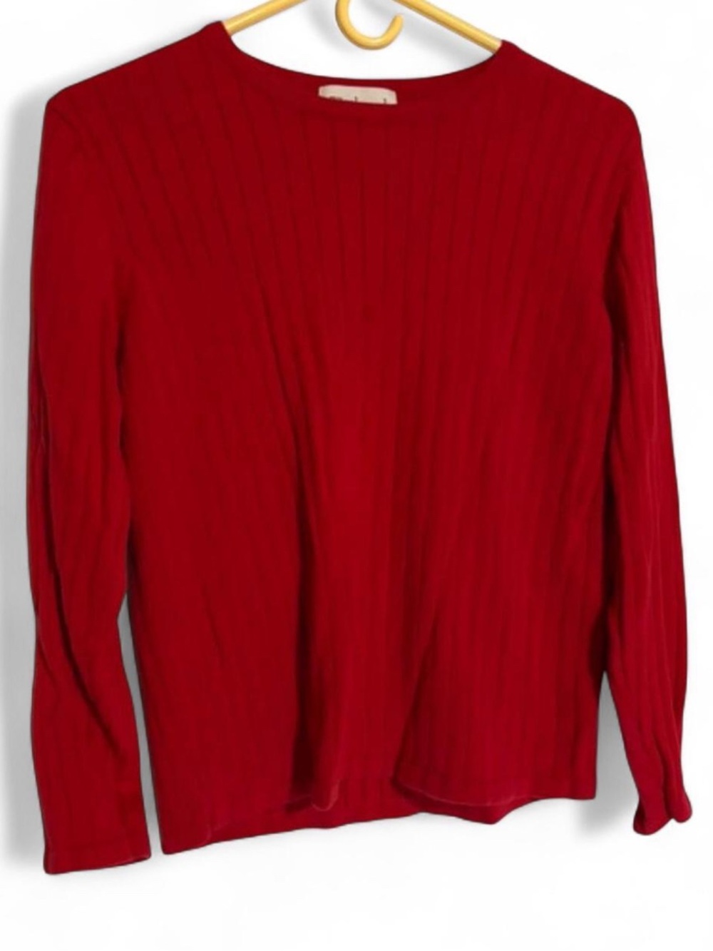 Westbound Cherry Red Vertical Ribbed Knit Long Sleeve Top M